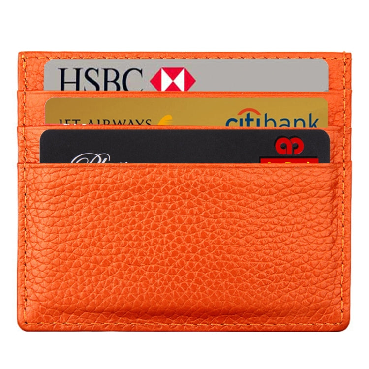 Cowhide Leather Litchi Texture Open Type Solid Color Card Holder RFID Blocking Card Bag Protective Case