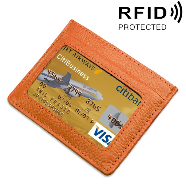 Cowhide Leather Litchi Texture Open Type Solid Color Card Holder RFID Blocking Card Bag Protective Case