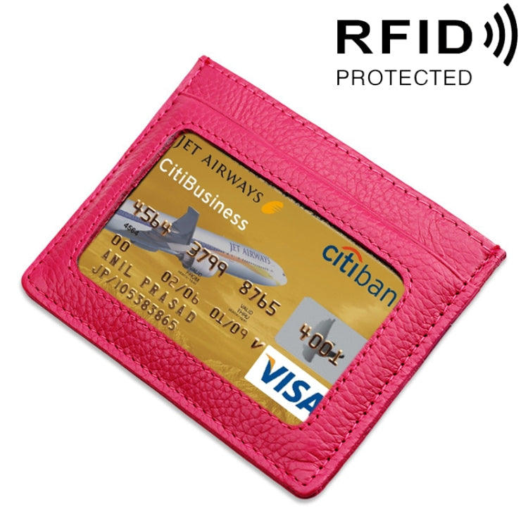 Cowhide Leather Litchi Texture Open Type Solid Color Card Holder RFID Blocking Card Bag Protective Case