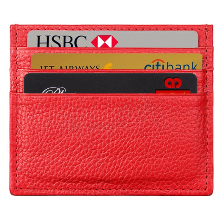 Cowhide Leather Litchi Texture Open Type Solid Color Card Holder RFID Blocking Card Bag Protective Case