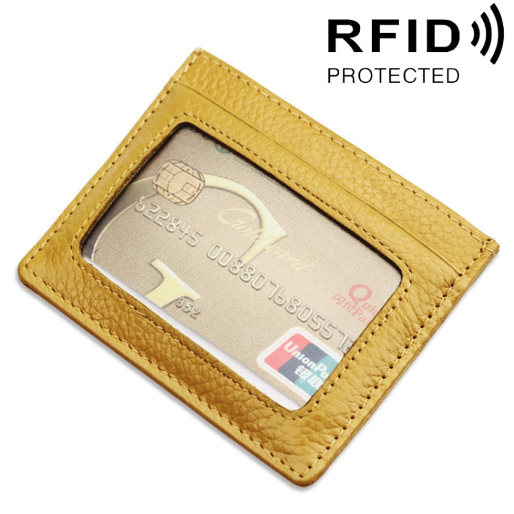 Cowhide Leather Litchi Texture Open Type Solid Color Card Holder RFID Blocking Card Bag Protective Case