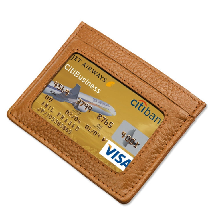 Cowhide Leather Litchi Texture Open Type Solid Color Card Holder RFID Blocking Card Bag Protective Case