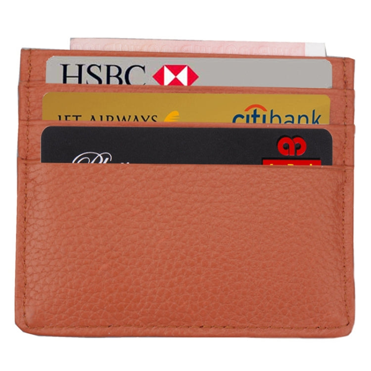 Cowhide Leather Litchi Texture Open Type Solid Color Card Holder RFID Blocking Card Bag Protective Case