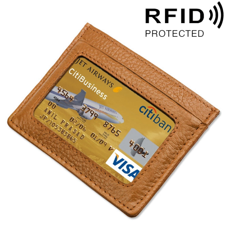 Cowhide Leather Litchi Texture Open Type Solid Color Card Holder RFID Blocking Card Bag Protective Case
