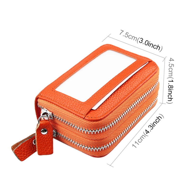 Genuine Cowhide Leather Dual Layer Solid Color Zipper Card Holder Wallet RFID Blocking Coin Purse Card Bag Protective Case with 11 Card Slots & Coin Position, Size: 11*7.5*4.5cm