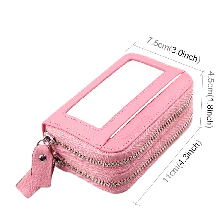 Genuine Cowhide Leather Dual Layer Solid Color Zipper Card Holder Wallet RFID Blocking Coin Purse Card Bag Protective Case with 11 Card Slots & Coin Position, Size: 11*7.5*4.5cm