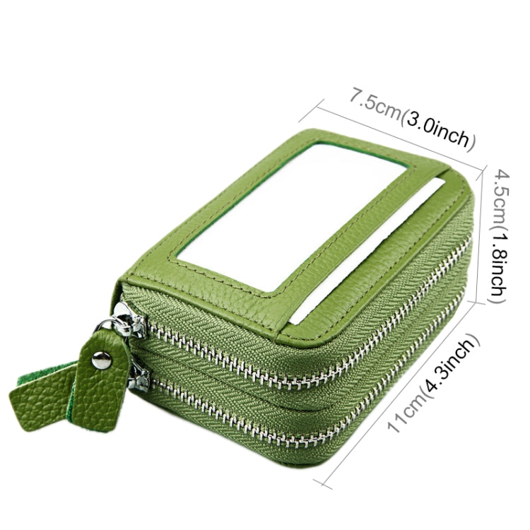 Genuine Cowhide Leather Dual Layer Solid Color Zipper Card Holder Wallet RFID Blocking Coin Purse Card Bag Protective Case with 11 Card Slots & Coin Position, Size: 11*7.5*4.5cm