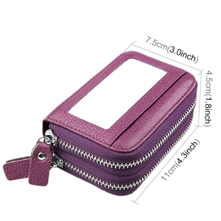 Genuine Cowhide Leather Dual Layer Solid Color Zipper Card Holder Wallet RFID Blocking Coin Purse Card Bag Protective Case with 11 Card Slots & Coin Position, Size: 11*7.5*4.5cm