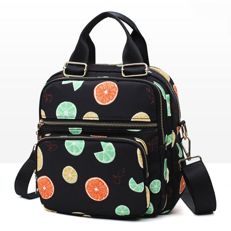 Fruit Pattern Multi-function Leisure Fashion Oxford Cloth Slant Shoulder Bag Double Shoulders Bag Handbag (Black)