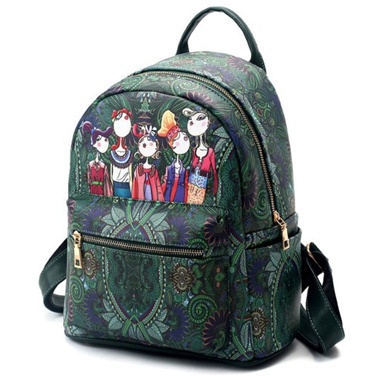 Leisure Fashion Creative Printing Design Double Shoulders Bag (Green)