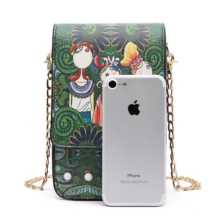 Modern Girls Pattern Leisure Fashion PU Leather Chain Slant Shoulder Bag (Green)