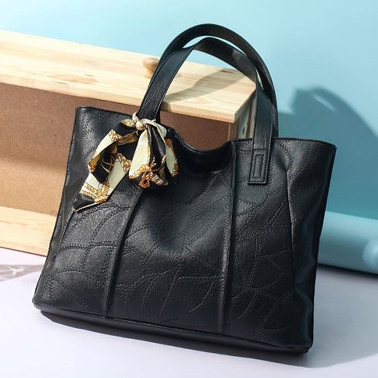 Leisure Fashion Silk Scarf Shoulder Bag Handbag (Black)