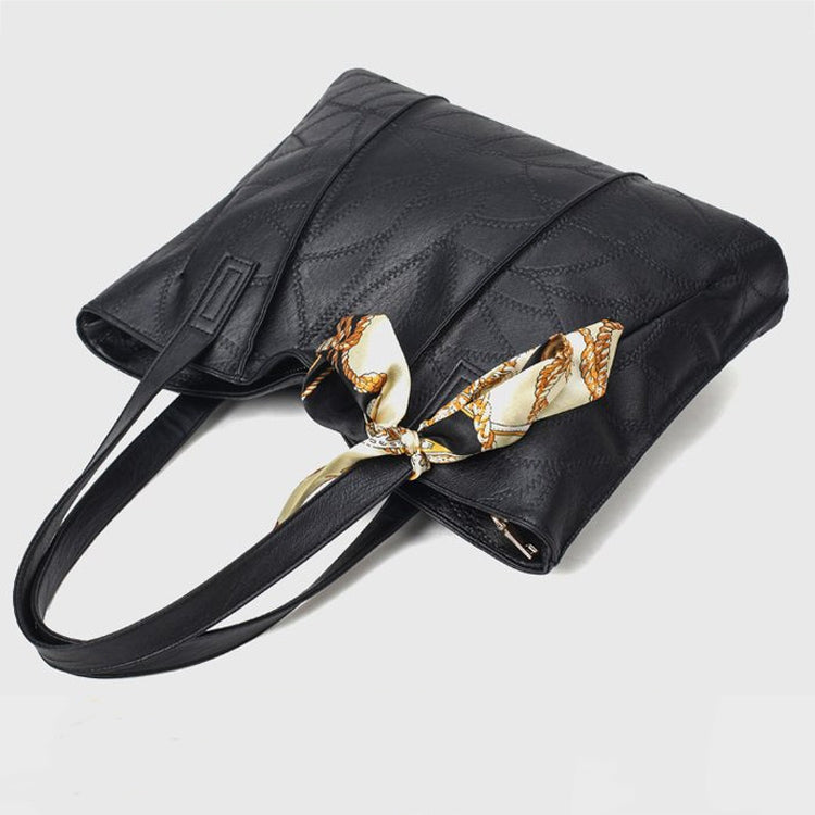 Leisure Fashion Silk Scarf Shoulder Bag Handbag (Black)