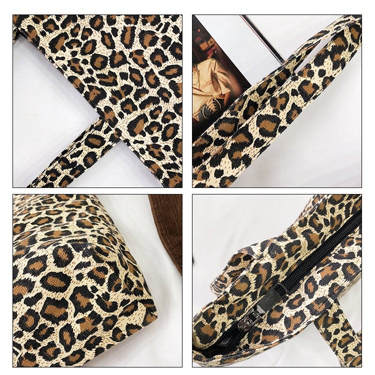 Leisure Fashion Leopard Print Canvas Shoulder Bag Handbag