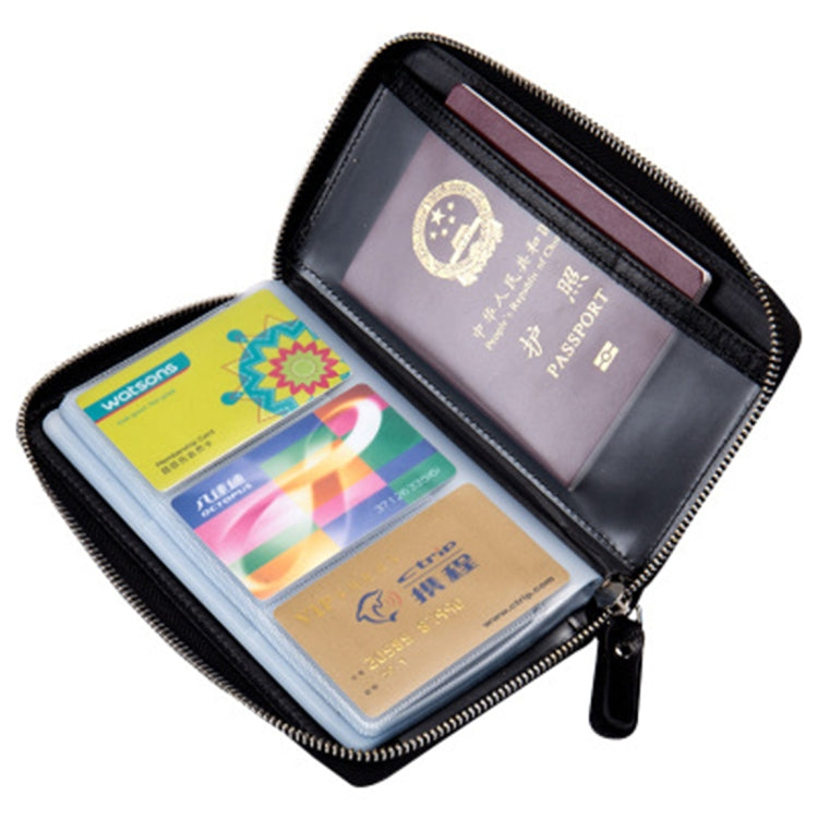 Multi-function Genuine Leather Long Style Zipper Solid Color Card Holder Wallet RFID Blocking Certificate Passport Bag Protect Case, Size: 19.5*11.0*2.5cm