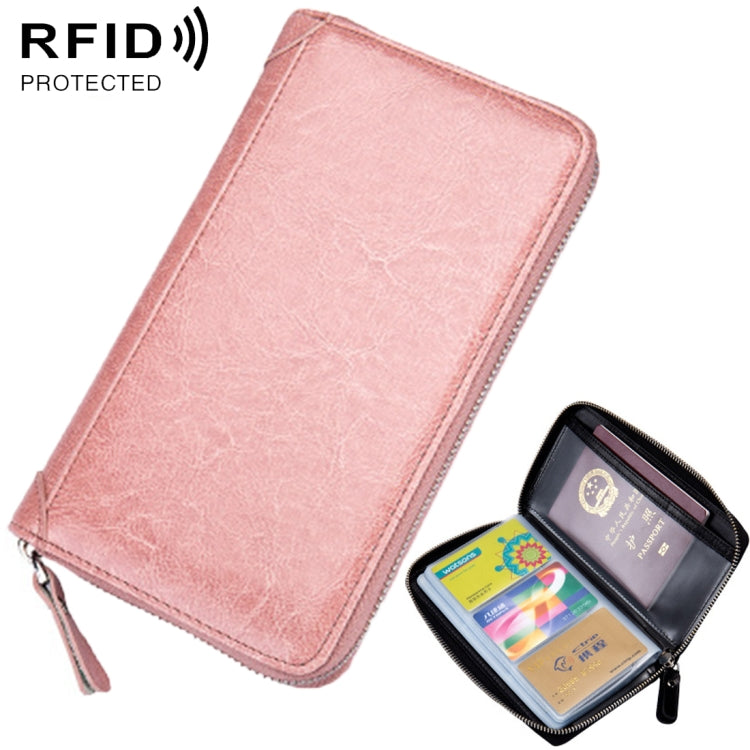 Multi-function Genuine Leather Long Style Zipper Solid Color Card Holder Wallet RFID Blocking Certificate Passport Bag Protect Case, Size: 19.5*11.0*2.5cm
