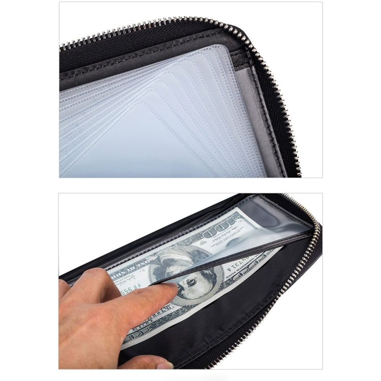 Multi-function Genuine Leather Long Style Zipper Solid Color Card Holder Wallet RFID Blocking Certificate Passport Bag Protect Case, Size: 19.5*11.0*2.5cm