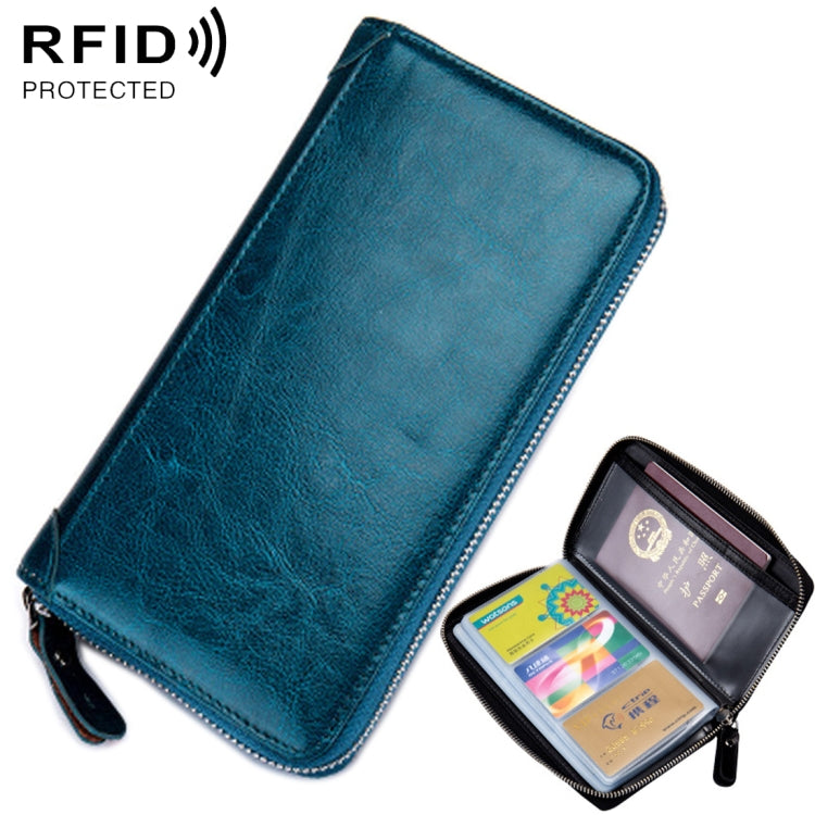 Multi-function Genuine Leather Long Style Zipper Solid Color Card Holder Wallet RFID Blocking Certificate Passport Bag Protect Case, Size: 19.5*11.0*2.5cm