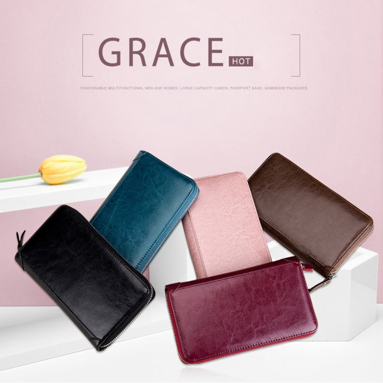 Multi-function Genuine Leather Long Style Zipper Solid Color Card Holder Wallet RFID Blocking Certificate Passport Bag Protect Case, Size: 19.5*11.0*2.5cm