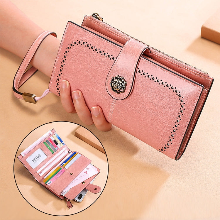 3526 Vintage Oil Wax Texture Large Capacity Long Multi-function Anti-magnetic RFID Wallet Clutch for Ladies