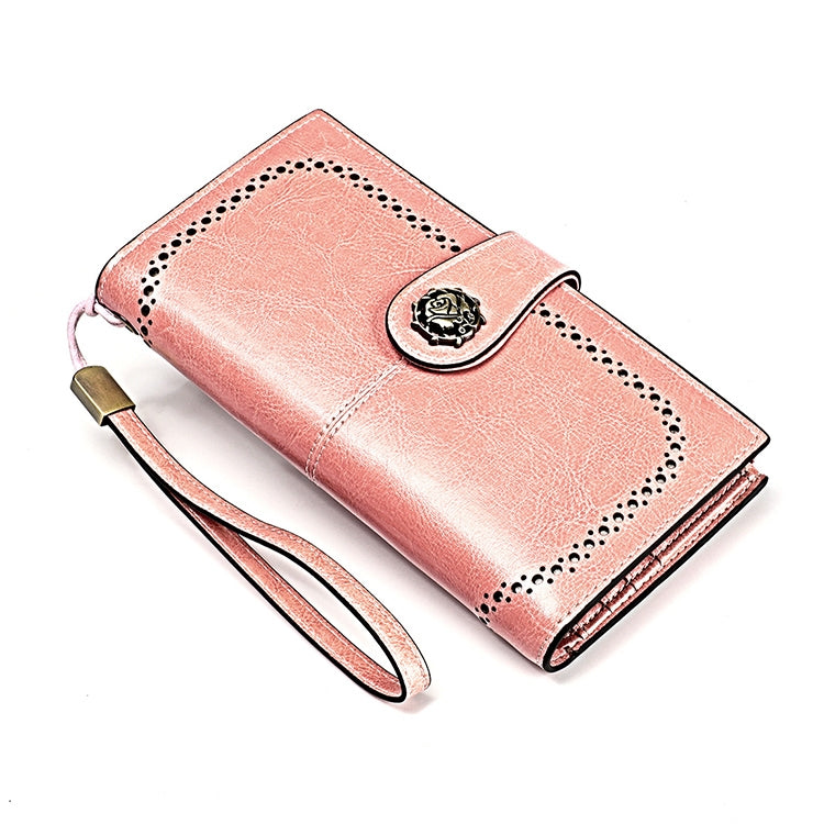3526 Vintage Oil Wax Texture Large Capacity Long Multi-function Anti-magnetic RFID Wallet Clutch for Ladies