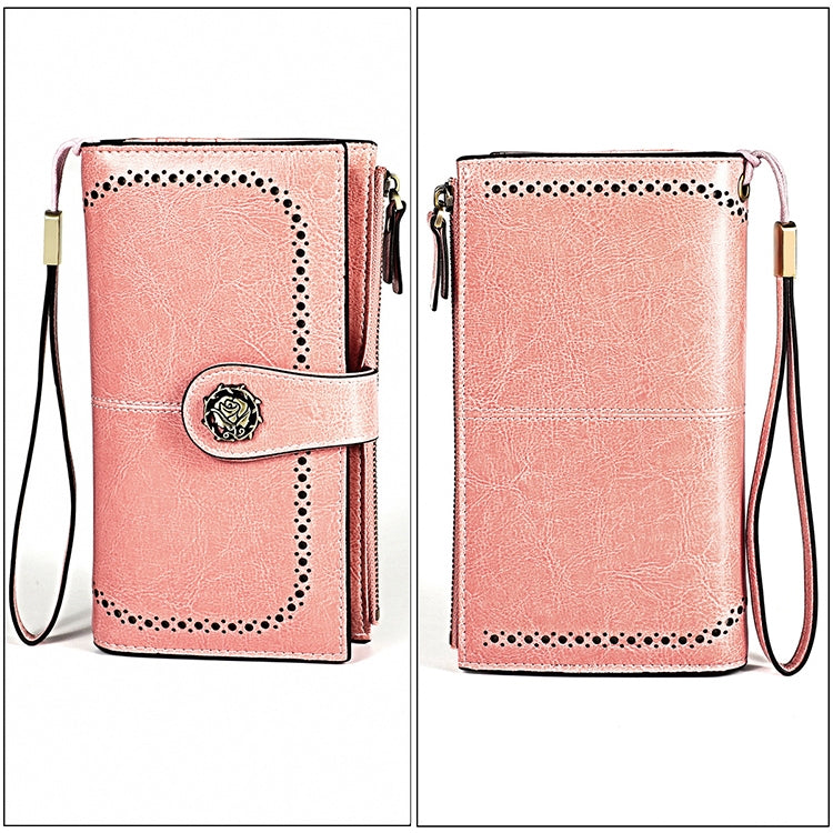 3526 Vintage Oil Wax Texture Large Capacity Long Multi-function Anti-magnetic RFID Wallet Clutch for Ladies