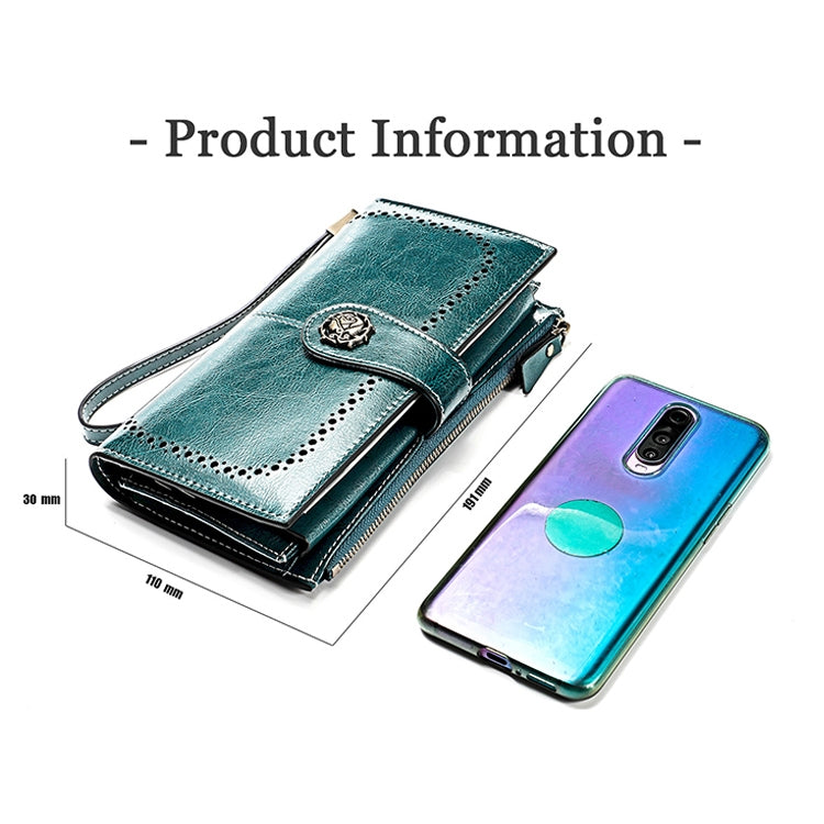 3526 Vintage Oil Wax Texture Large Capacity Long Multi-function Anti-magnetic RFID Wallet Clutch for Ladies