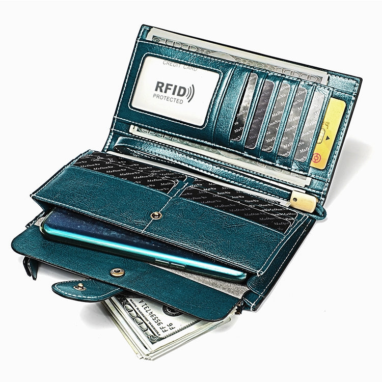 3526 Vintage Oil Wax Texture Large Capacity Long Multi-function Anti-magnetic RFID Wallet Clutch for Ladies