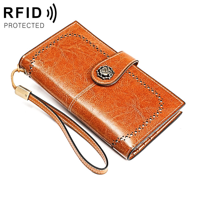 3526 Vintage Oil Wax Texture Large Capacity Long Multi-function Anti-magnetic RFID Wallet Clutch for Ladies