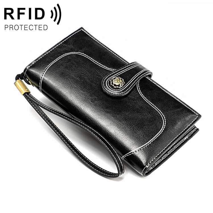 3527 Vintage Oil Wax Texture Large Capacity Long Multi-function Anti-magnetic RFID Wallet Clutch for Ladies