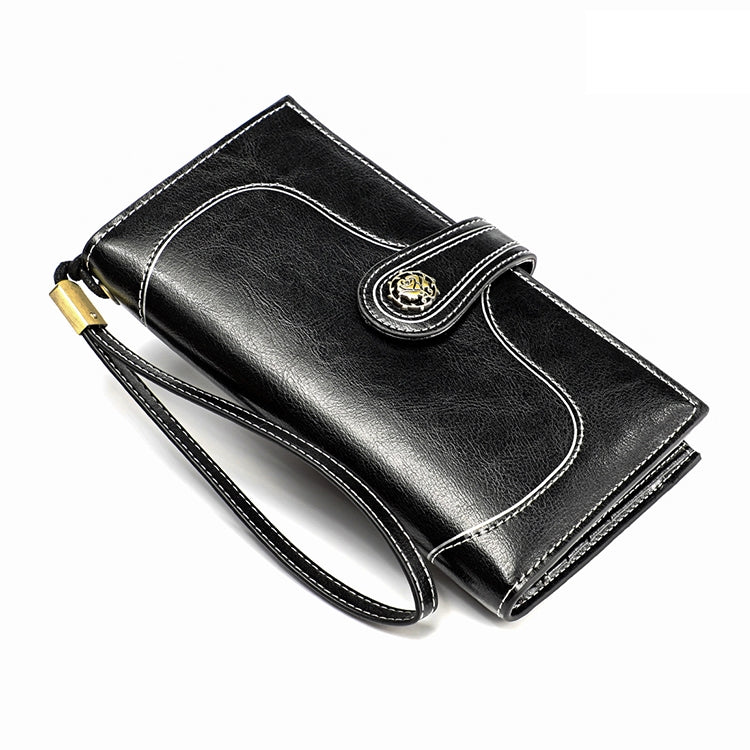 3527 Vintage Oil Wax Texture Large Capacity Long Multi-function Anti-magnetic RFID Wallet Clutch for Ladies