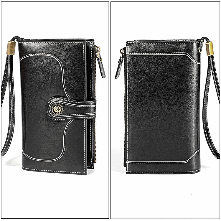 3527 Vintage Oil Wax Texture Large Capacity Long Multi-function Anti-magnetic RFID Wallet Clutch for Ladies