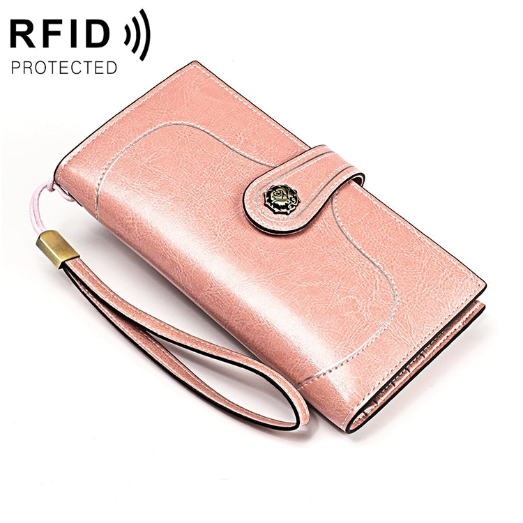3527 Vintage Oil Wax Texture Large Capacity Long Multi-function Anti-magnetic RFID Wallet Clutch for Ladies
