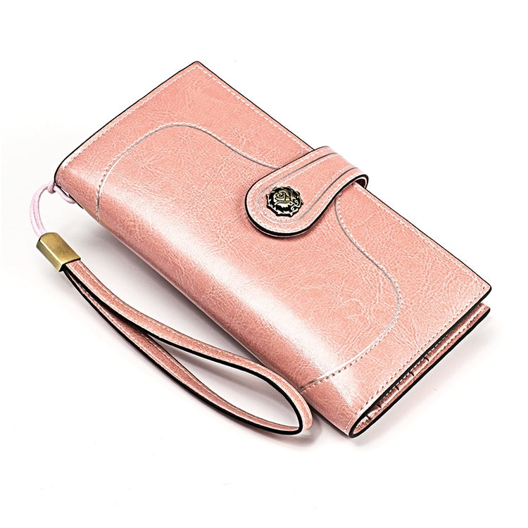 3527 Vintage Oil Wax Texture Large Capacity Long Multi-function Anti-magnetic RFID Wallet Clutch for Ladies