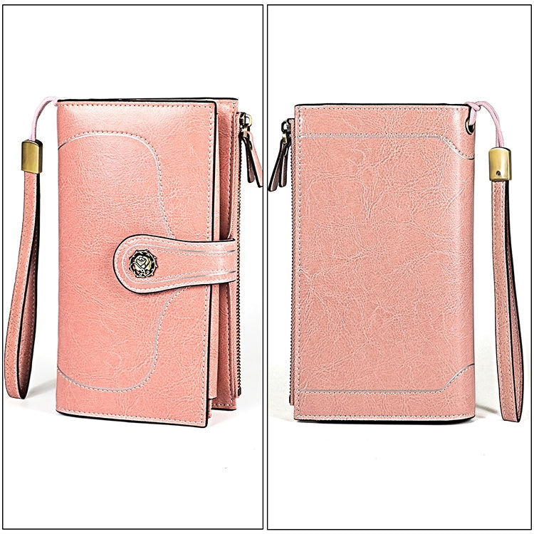 3527 Vintage Oil Wax Texture Large Capacity Long Multi-function Anti-magnetic RFID Wallet Clutch for Ladies