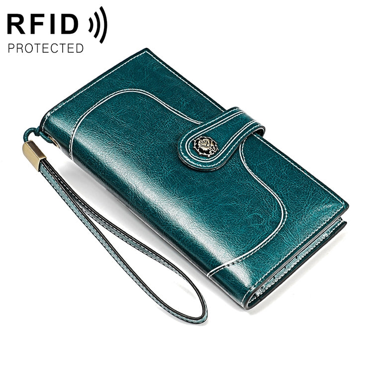 3527 Vintage Oil Wax Texture Large Capacity Long Multi-function Anti-magnetic RFID Wallet Clutch for Ladies