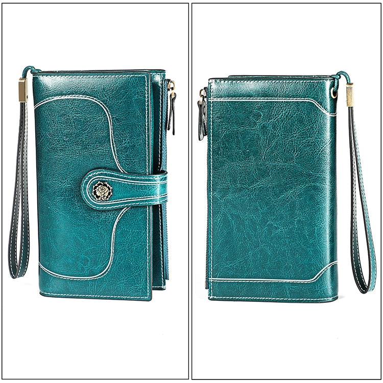 3527 Vintage Oil Wax Texture Large Capacity Long Multi-function Anti-magnetic RFID Wallet Clutch for Ladies