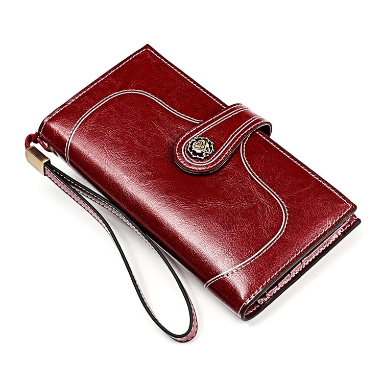3527 Vintage Oil Wax Texture Large Capacity Long Multi-function Anti-magnetic RFID Wallet Clutch for Ladies