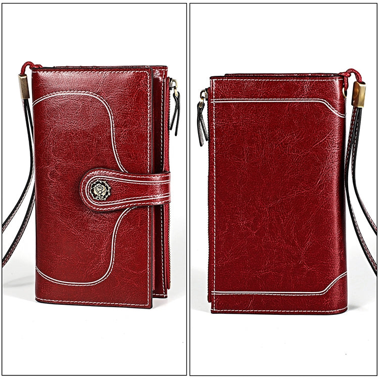 3527 Vintage Oil Wax Texture Large Capacity Long Multi-function Anti-magnetic RFID Wallet Clutch for Ladies