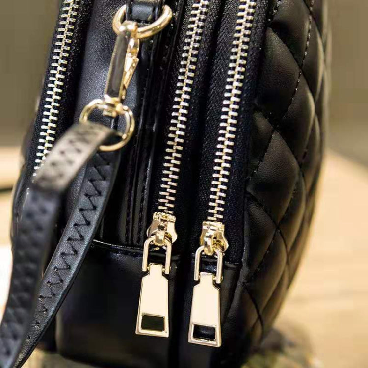 Rhombus Texture PU Leather Double Shoulder School Bag Travel Backpack, Size: L (Black)
