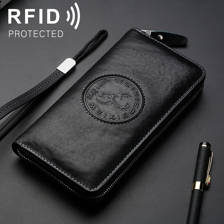 W111 Antimagnetic RFID Men Cowhide Leather Multifunctional Wallet Business Handbag with Gift Box