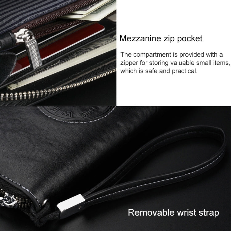W111 Antimagnetic RFID Men Cowhide Leather Multifunctional Wallet Business Handbag with Gift Box