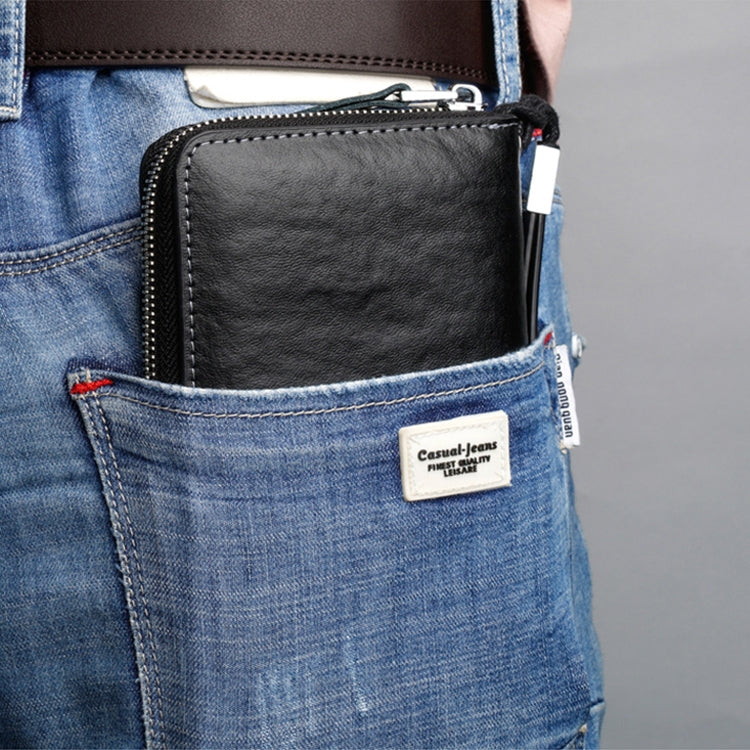 W111 Antimagnetic RFID Men Cowhide Leather Multifunctional Wallet Business Handbag with Gift Box
