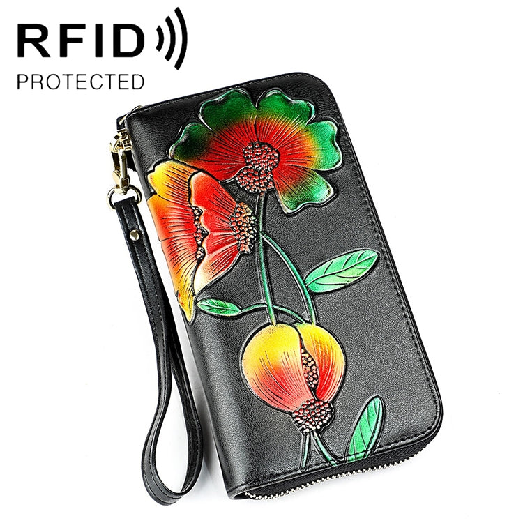 907 Antimagnetic RFID Women Flower Pattern Large Capacity Hand Wallet Purse Phone Bag with Card Slots