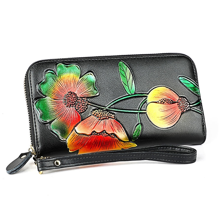 907 Antimagnetic RFID Women Flower Pattern Large Capacity Hand Wallet Purse Phone Bag with Card Slots