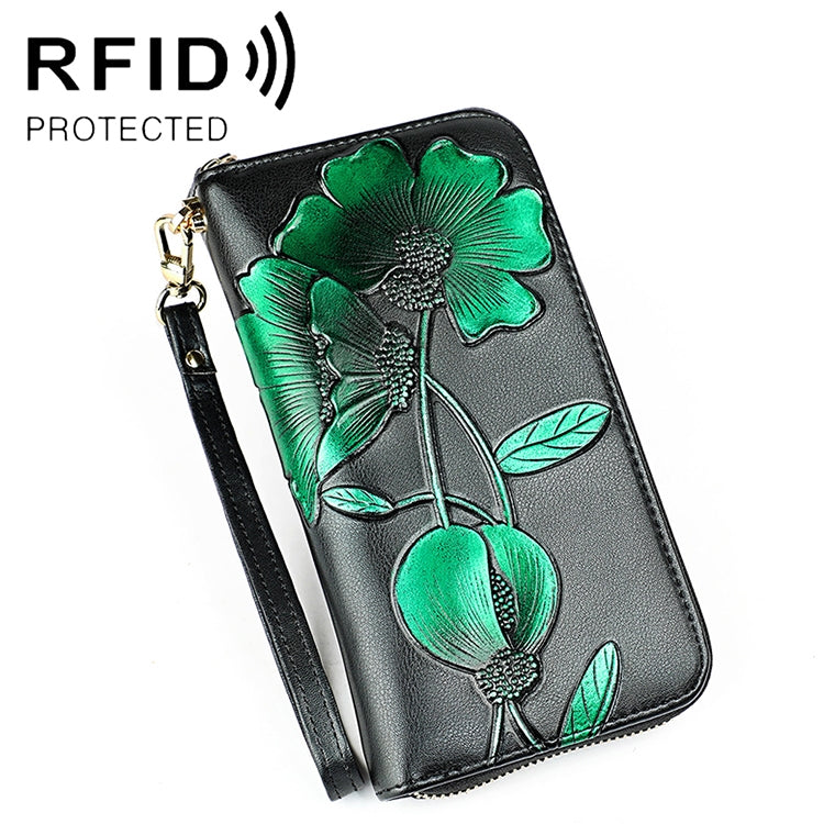 907 Antimagnetic RFID Women Flower Pattern Large Capacity Hand Wallet Purse Phone Bag with Card Slots