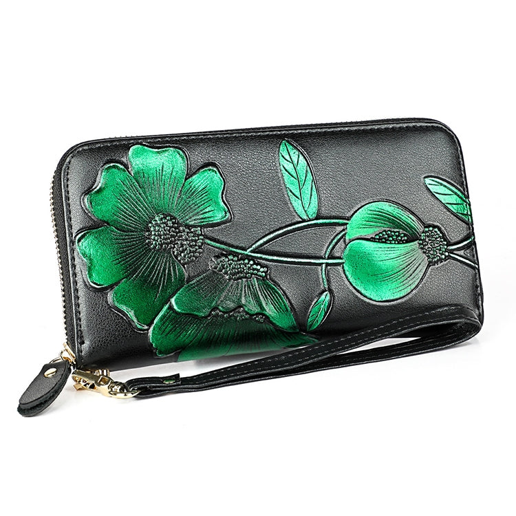 907 Antimagnetic RFID Women Flower Pattern Large Capacity Hand Wallet Purse Phone Bag with Card Slots