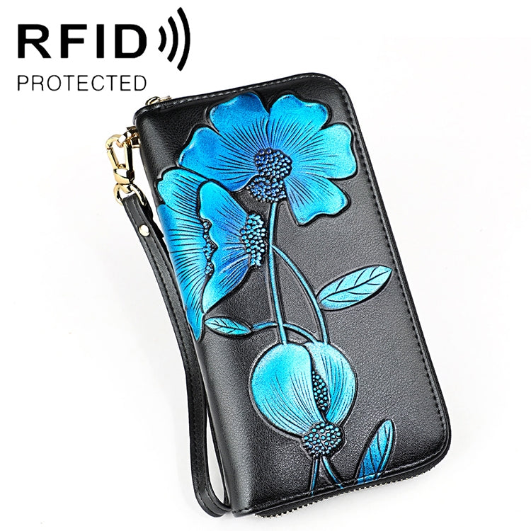 907 Antimagnetic RFID Women Flower Pattern Large Capacity Hand Wallet Purse Phone Bag with Card Slots