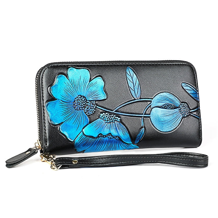 907 Antimagnetic RFID Women Flower Pattern Large Capacity Hand Wallet Purse Phone Bag with Card Slots