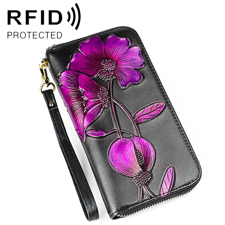 907 Antimagnetic RFID Women Flower Pattern Large Capacity Hand Wallet Purse Phone Bag with Card Slots